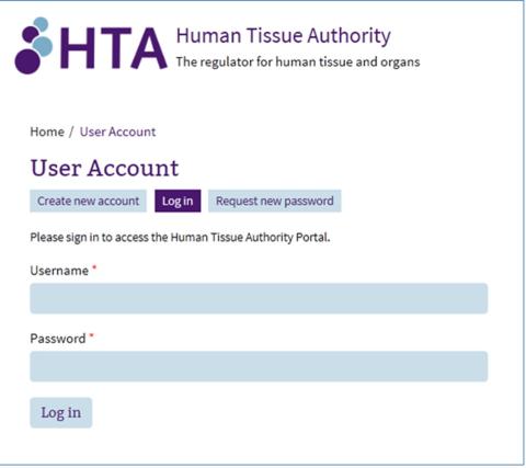 Image of login page for the HTA portal