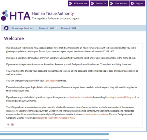 Image of the welcome page of the HTA portal